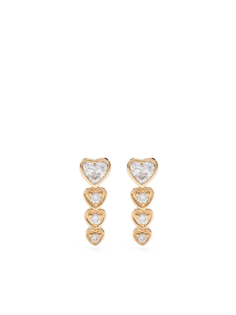 18k Yellow Gold Heart Diamond Earrings