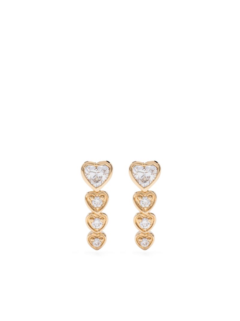 18k Yellow Gold Heart Diamond Earrings