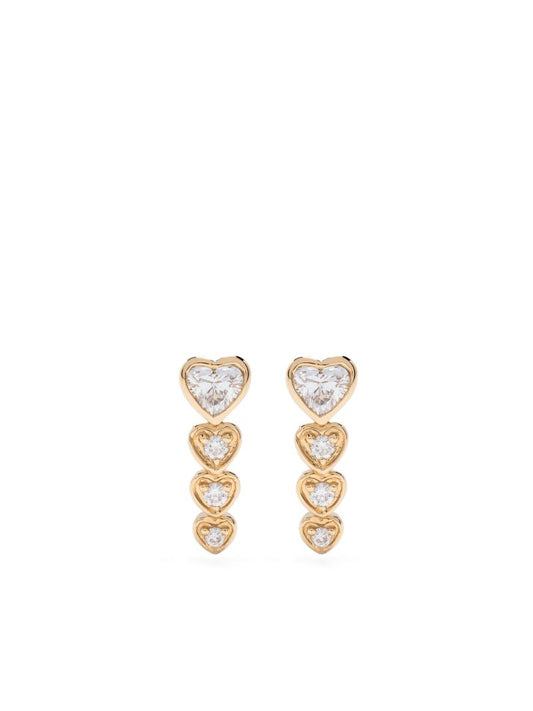 18k Yellow Gold Heart Diamond Earrings