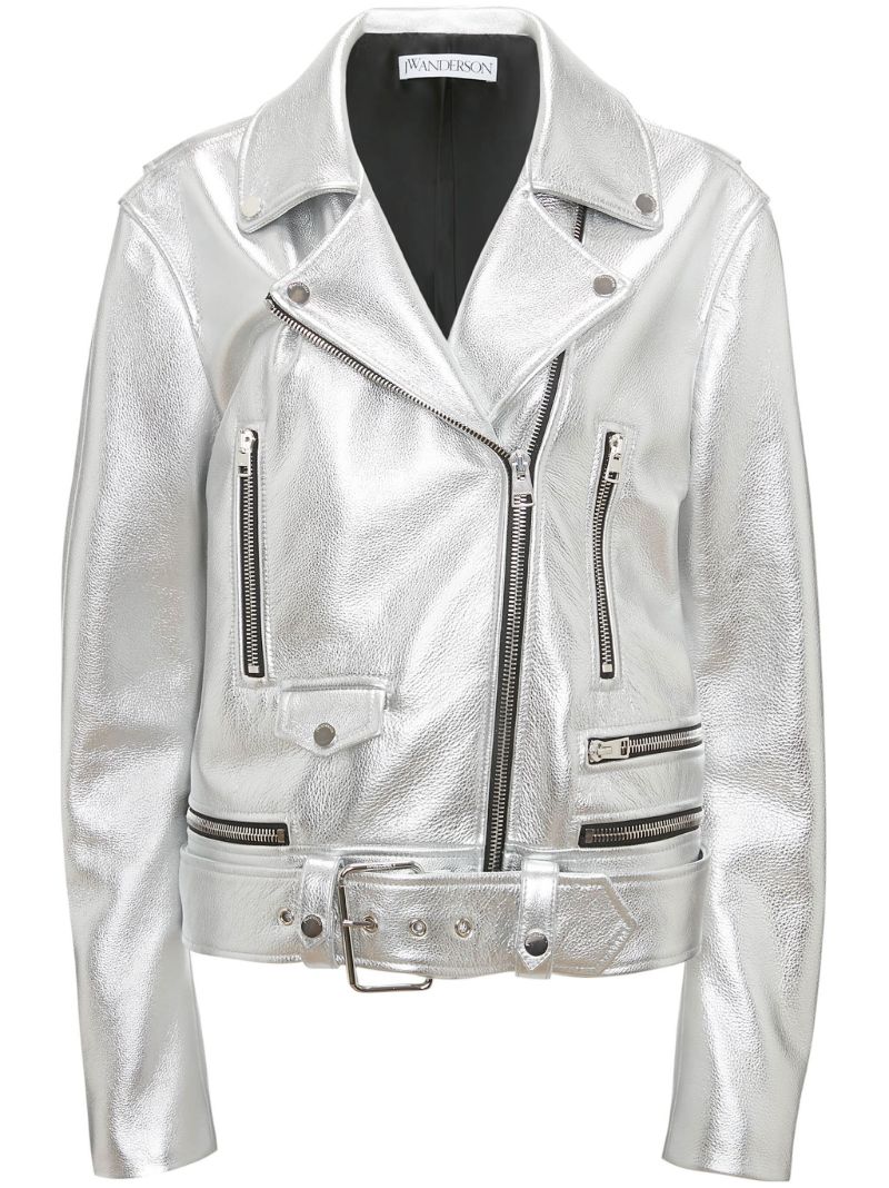 Silver Leather Biker Jacket