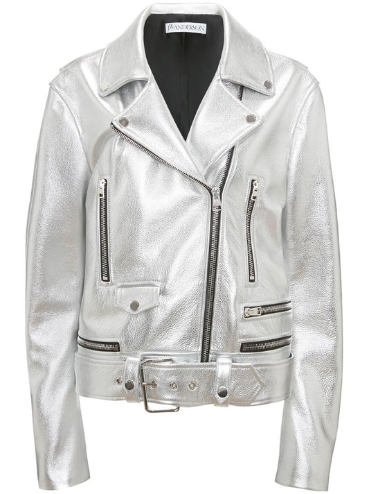 Silver Leather Biker Jacket
