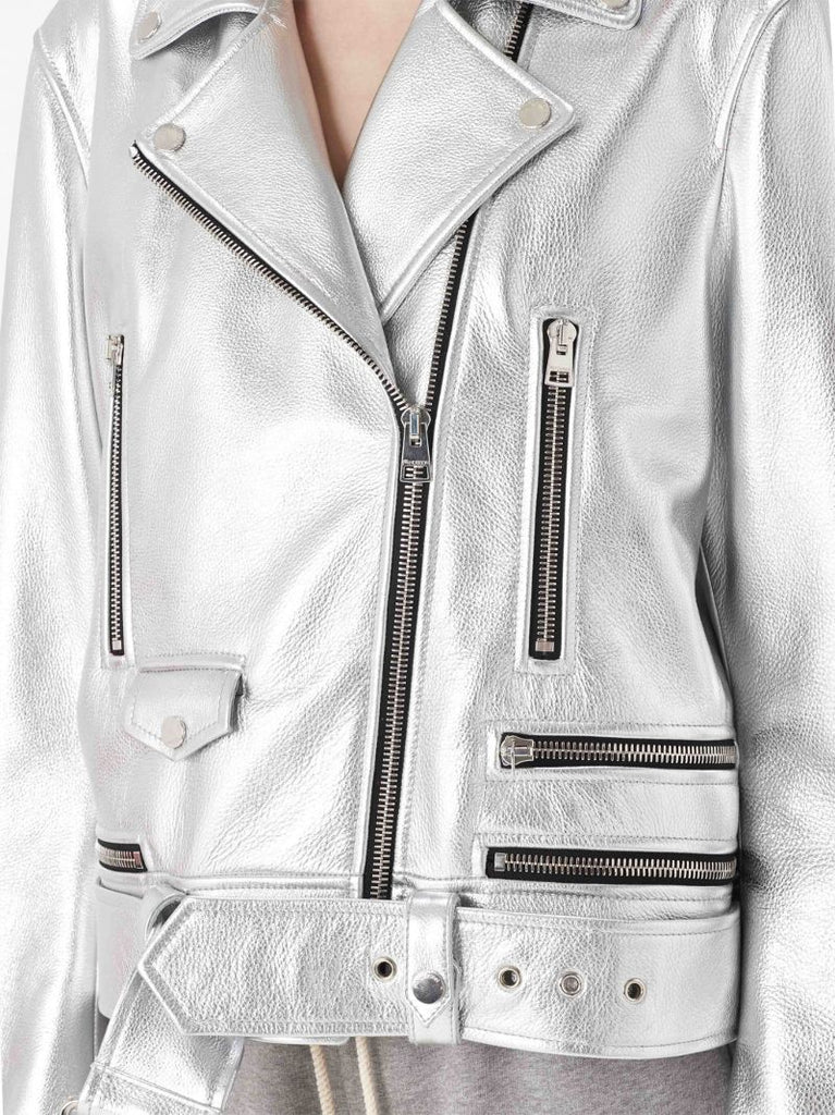 Silver Leather Biker Jacket