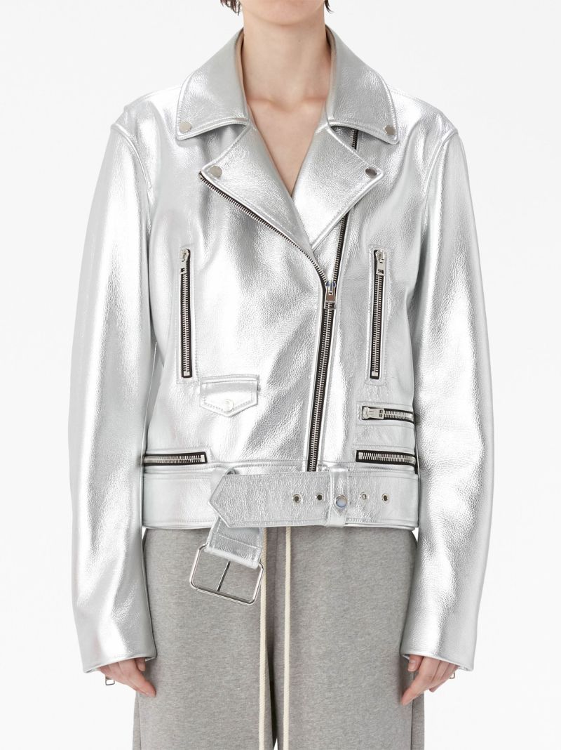 Silver Leather Biker Jacket