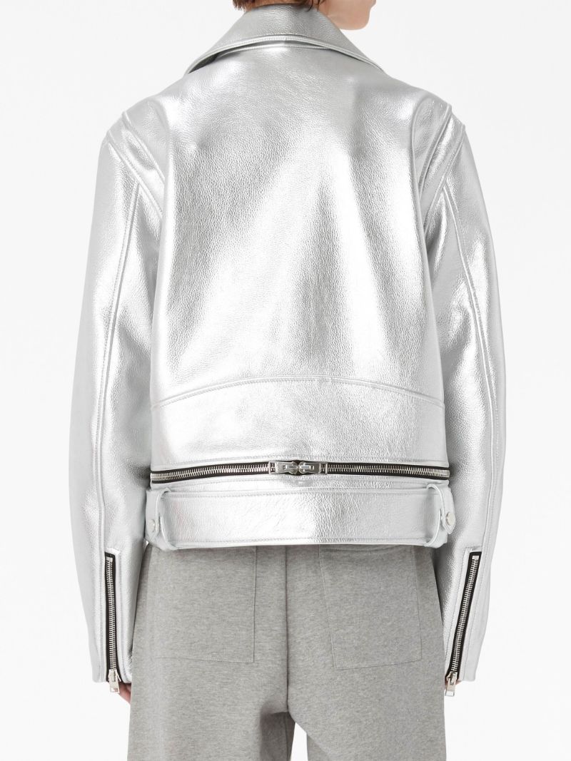 Silver Leather Biker Jacket