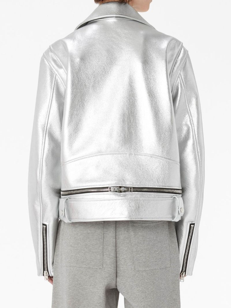Silver Leather Biker Jacket