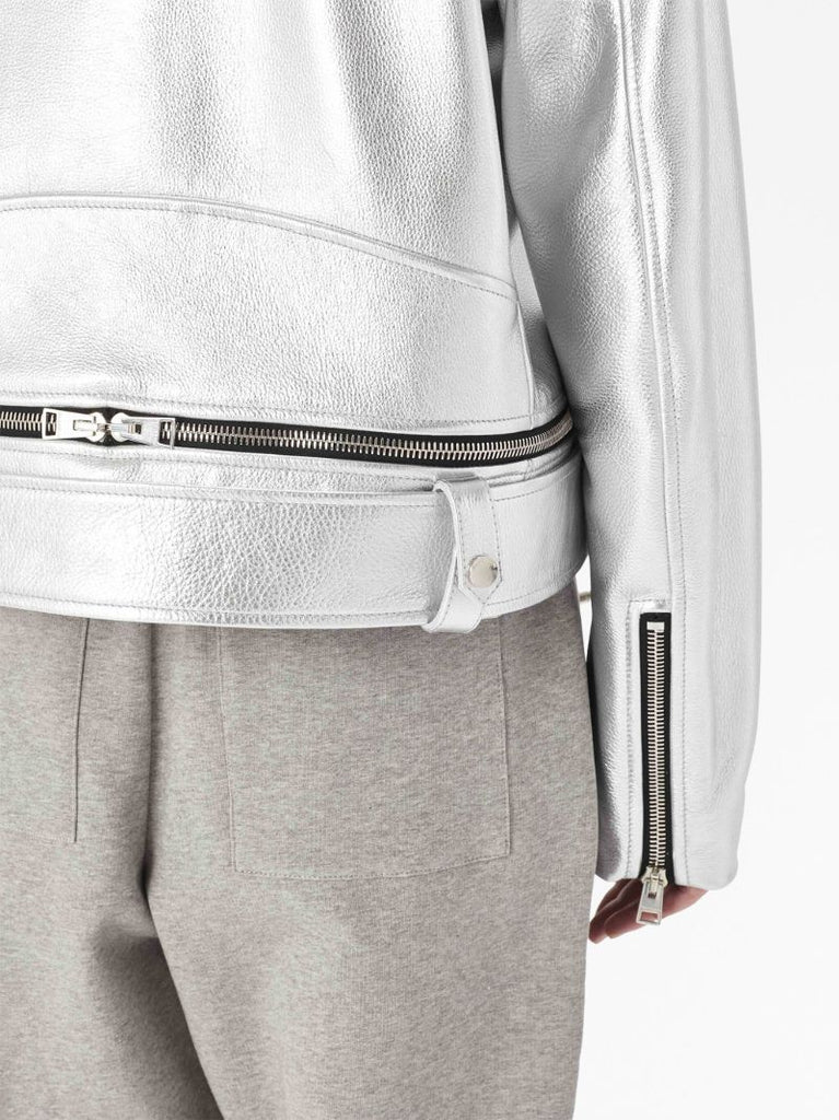 Silver Leather Biker Jacket