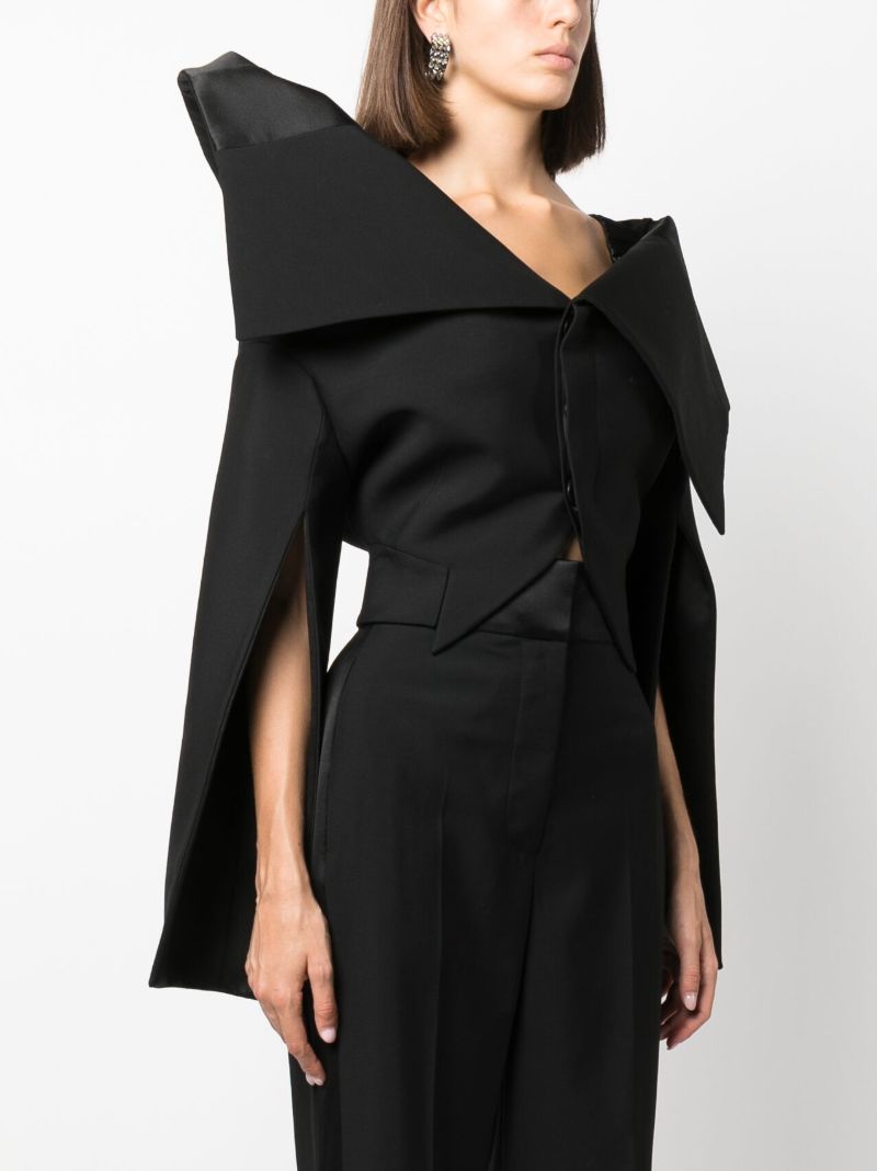 Black Foldover Off-shoulder Cropped Jacket