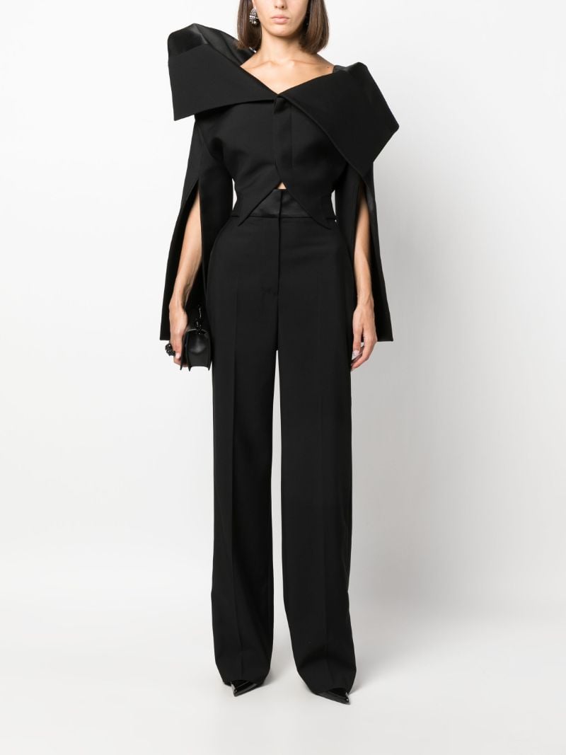 Black Foldover Off-shoulder Cropped Jacket