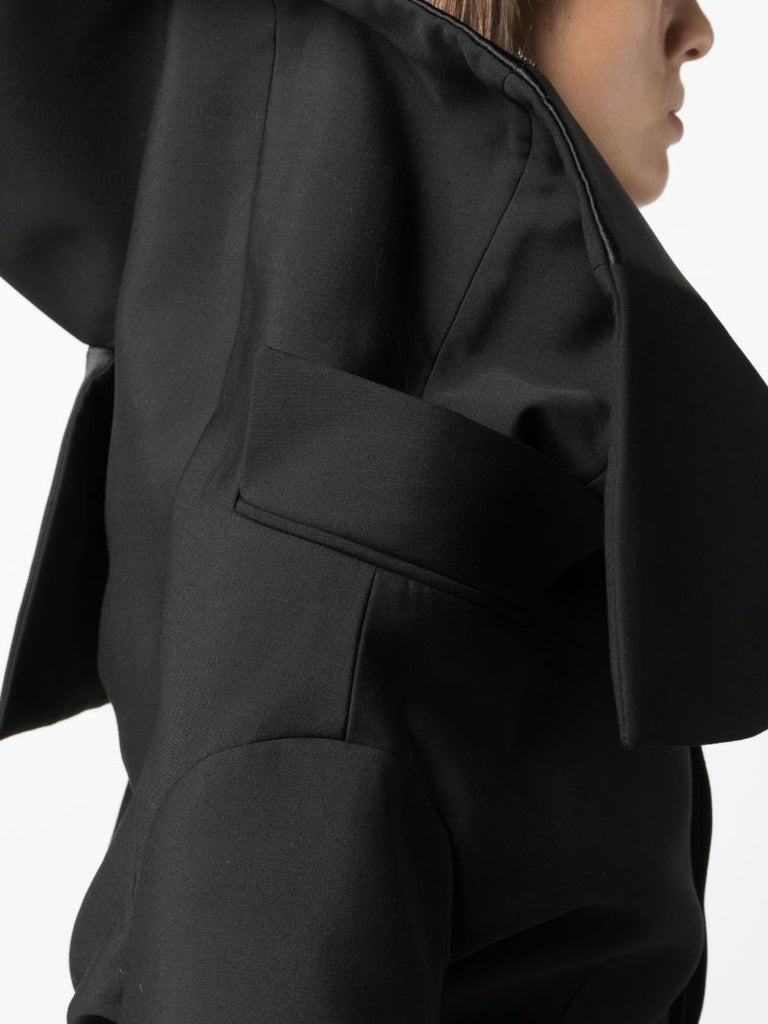 Black Foldover Off-shoulder Cropped Jacket