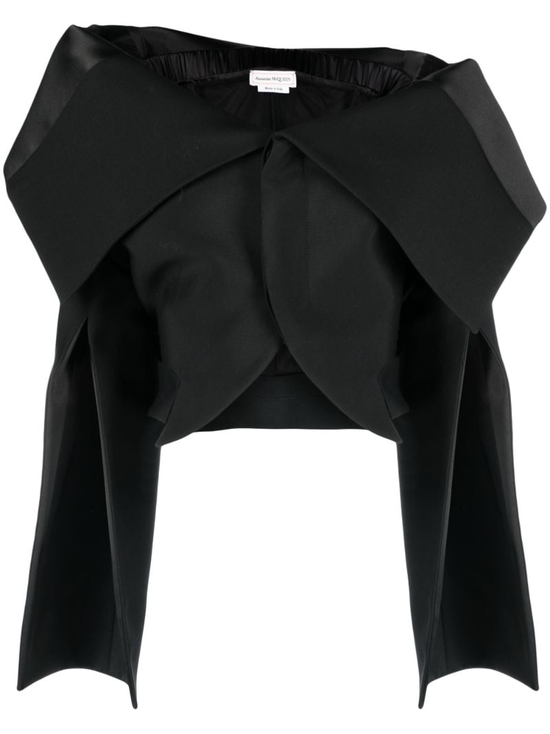 Black Foldover Off-shoulder Cropped Jacket