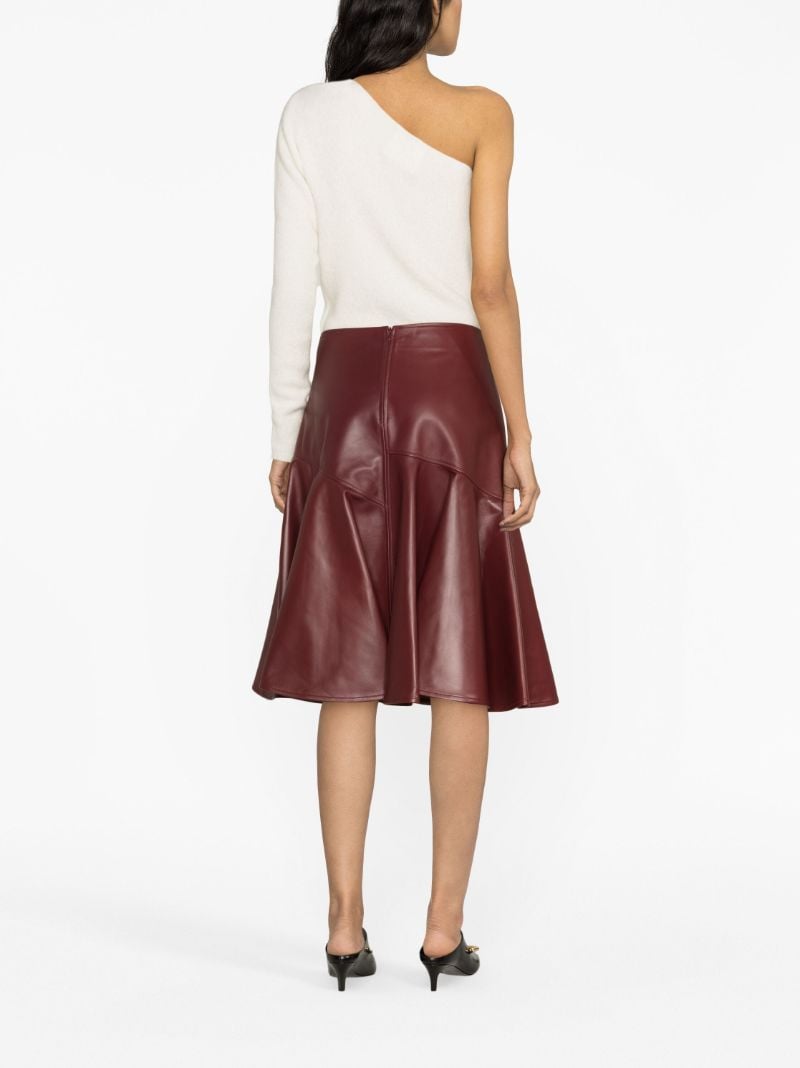 Red Pleated Leather Midi Skirt