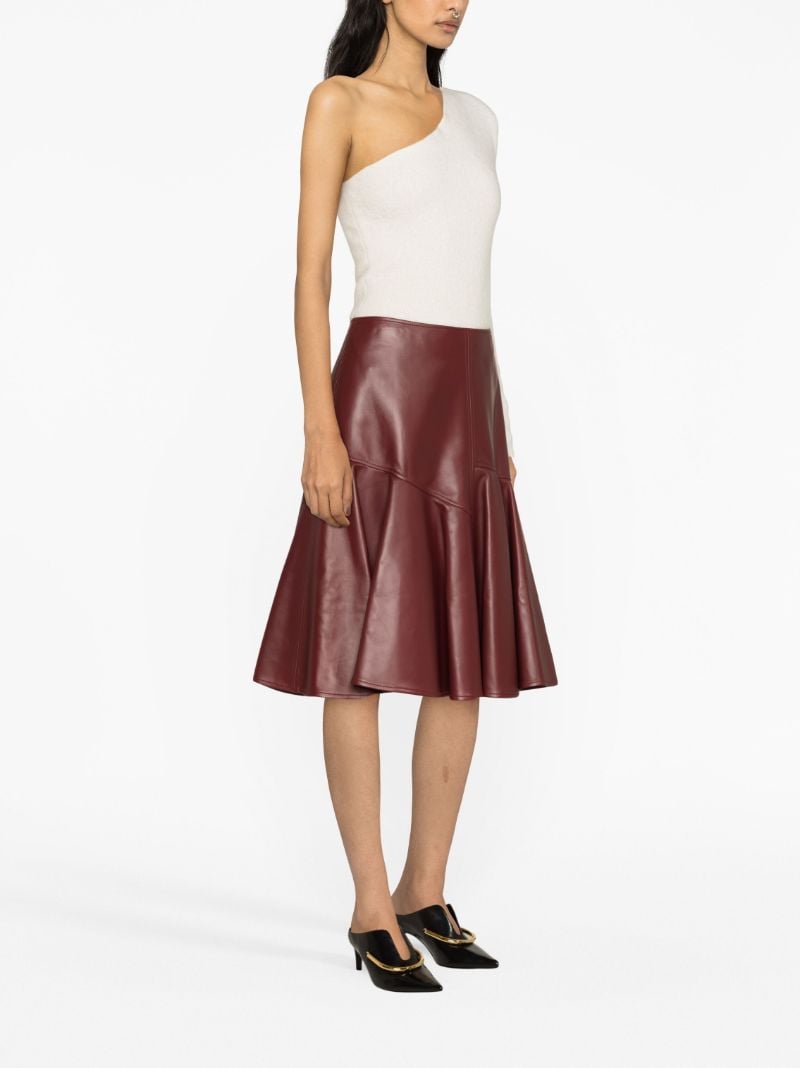 Red Pleated Leather Midi Skirt