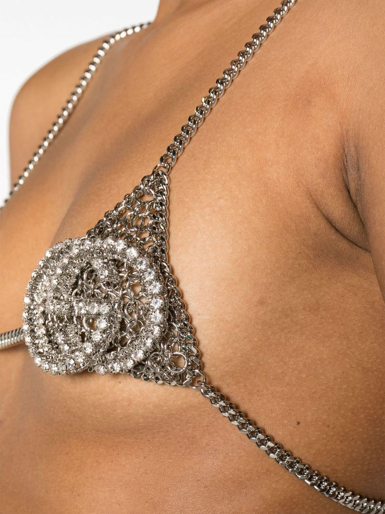 Silver-tone Interlocking G Crystal Bra
