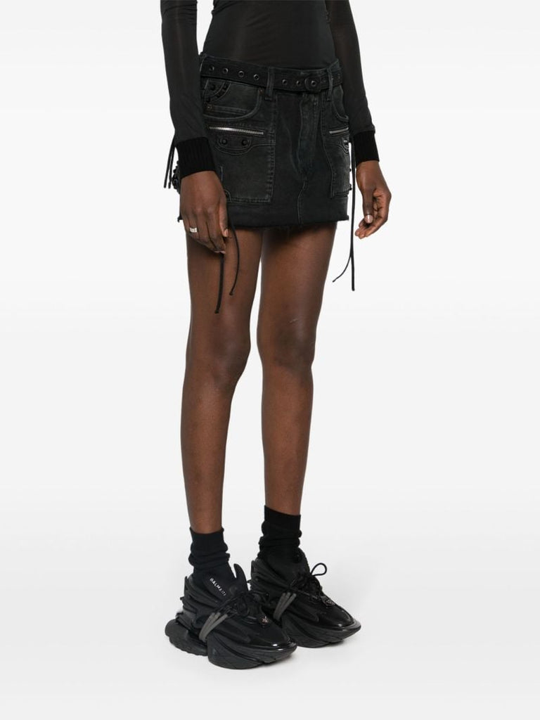Black Cagole Denim Mini Skirt