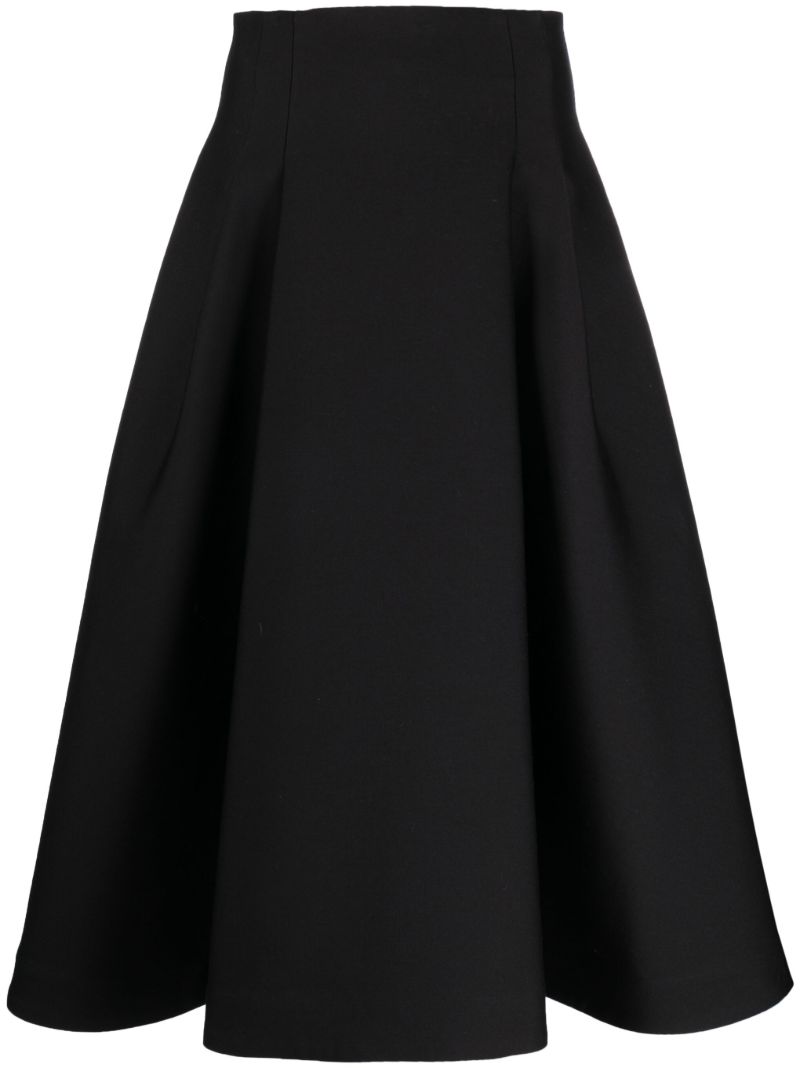 Black Wool A-line Midi Skirt