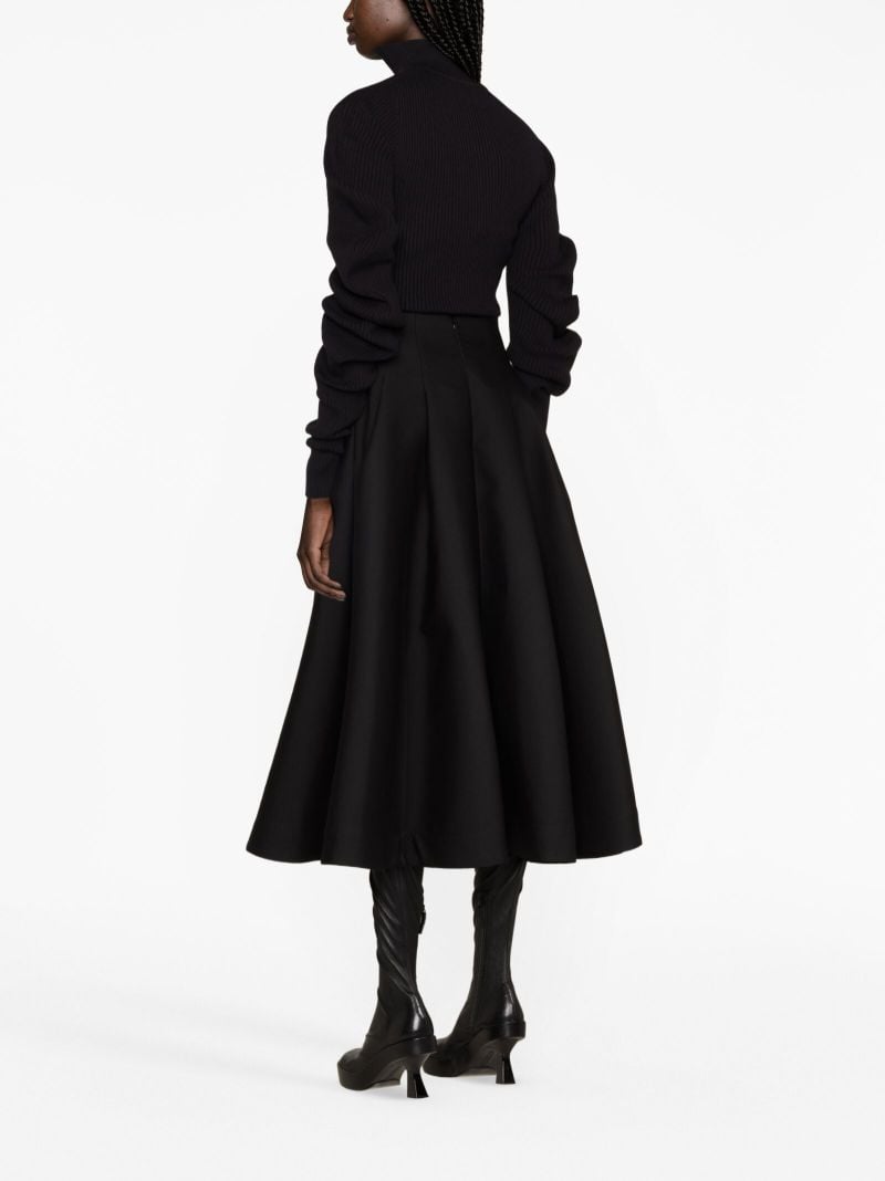 Black Wool A-line Midi Skirt