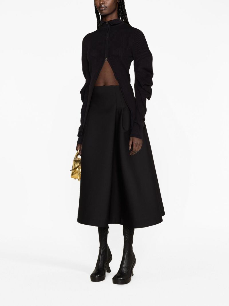 Black Wool A-line Midi Skirt