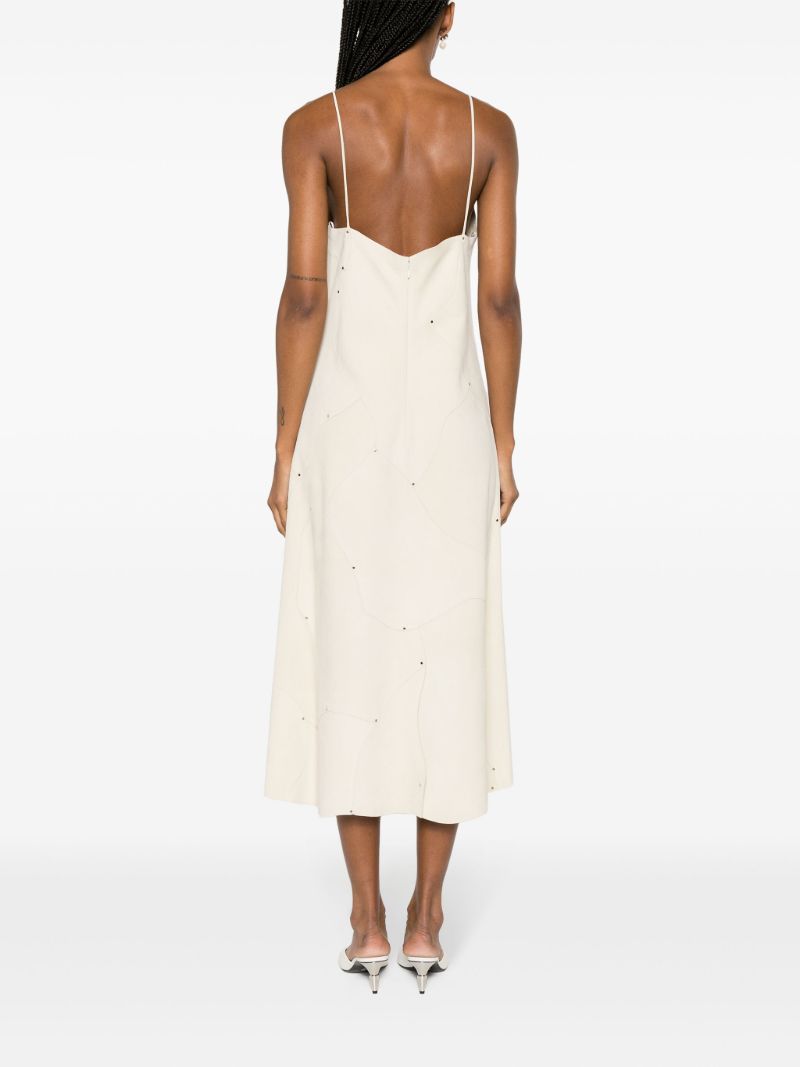 Neutral Stud-embellished Leather Maxi Dress