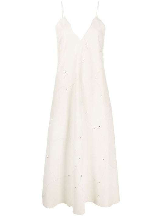Neutral Stud-embellished Leather Maxi Dress