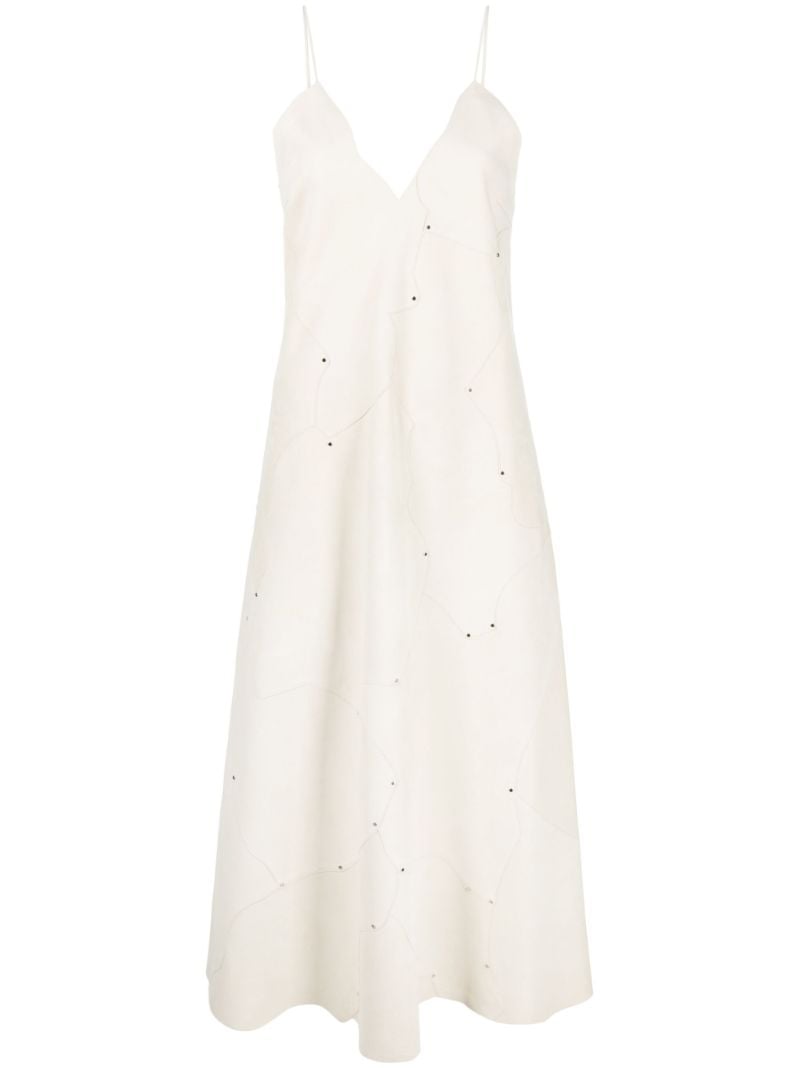 Neutral Stud-embellished Leather Maxi Dress