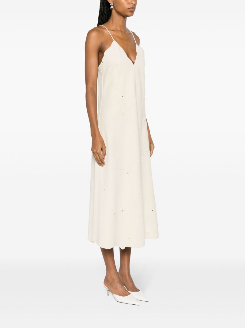 Neutral Stud-embellished Leather Maxi Dress