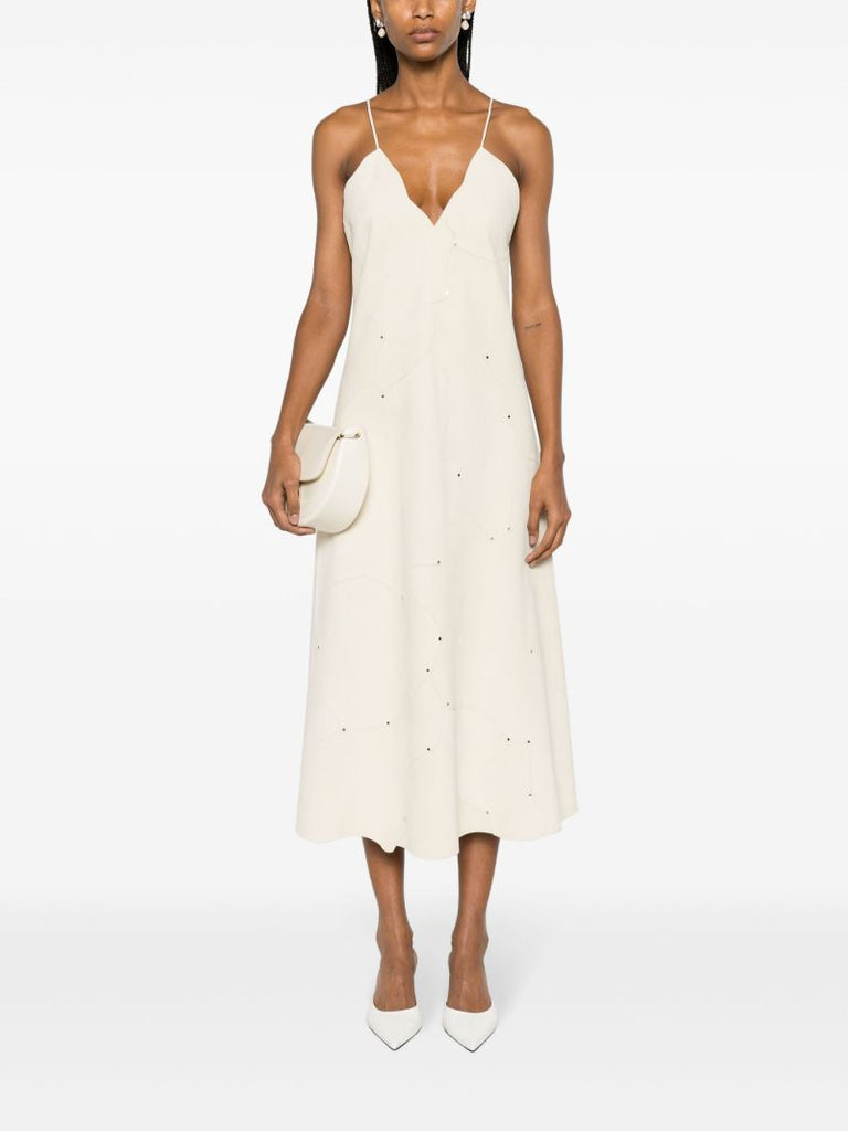 Neutral Stud-embellished Leather Maxi Dress