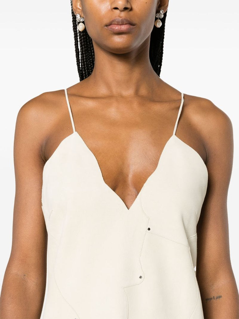 Neutral Stud-embellished Leather Maxi Dress