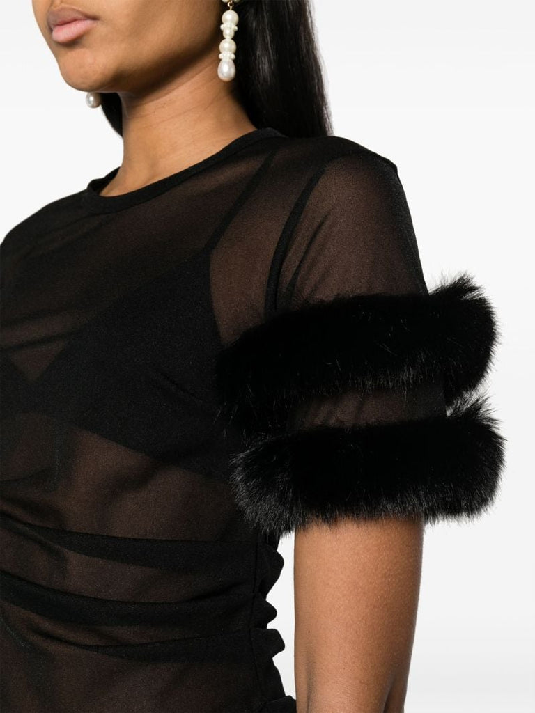 Black Faux Fur-trim Top