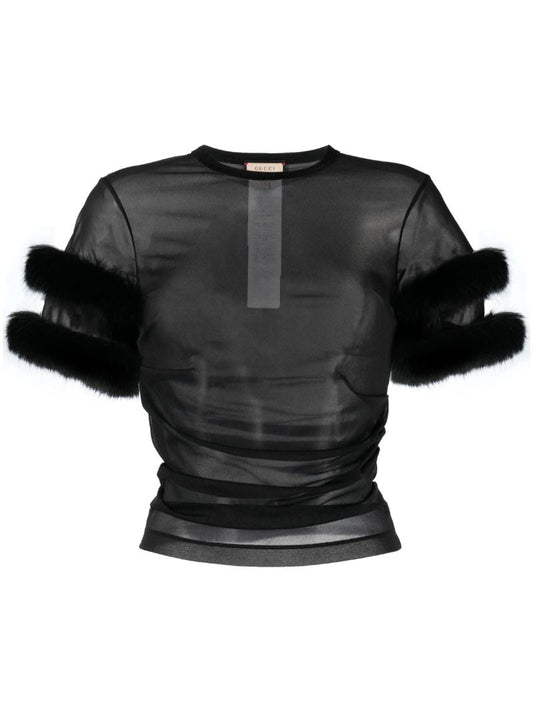 Black Faux Fur-trim Top