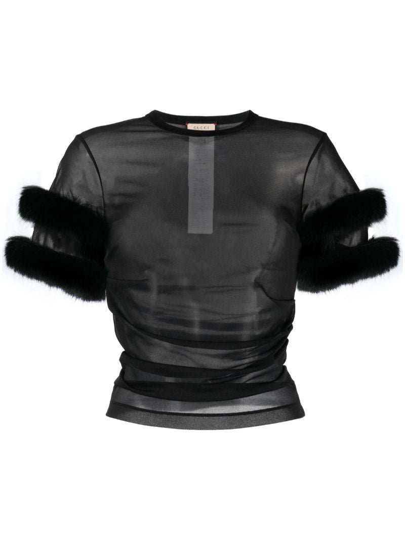 Black Faux Fur-trim Top