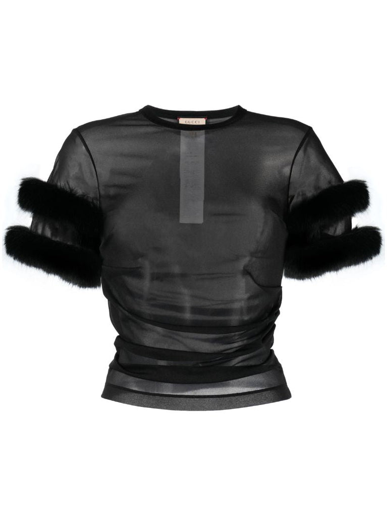 Black Faux Fur-trim Top