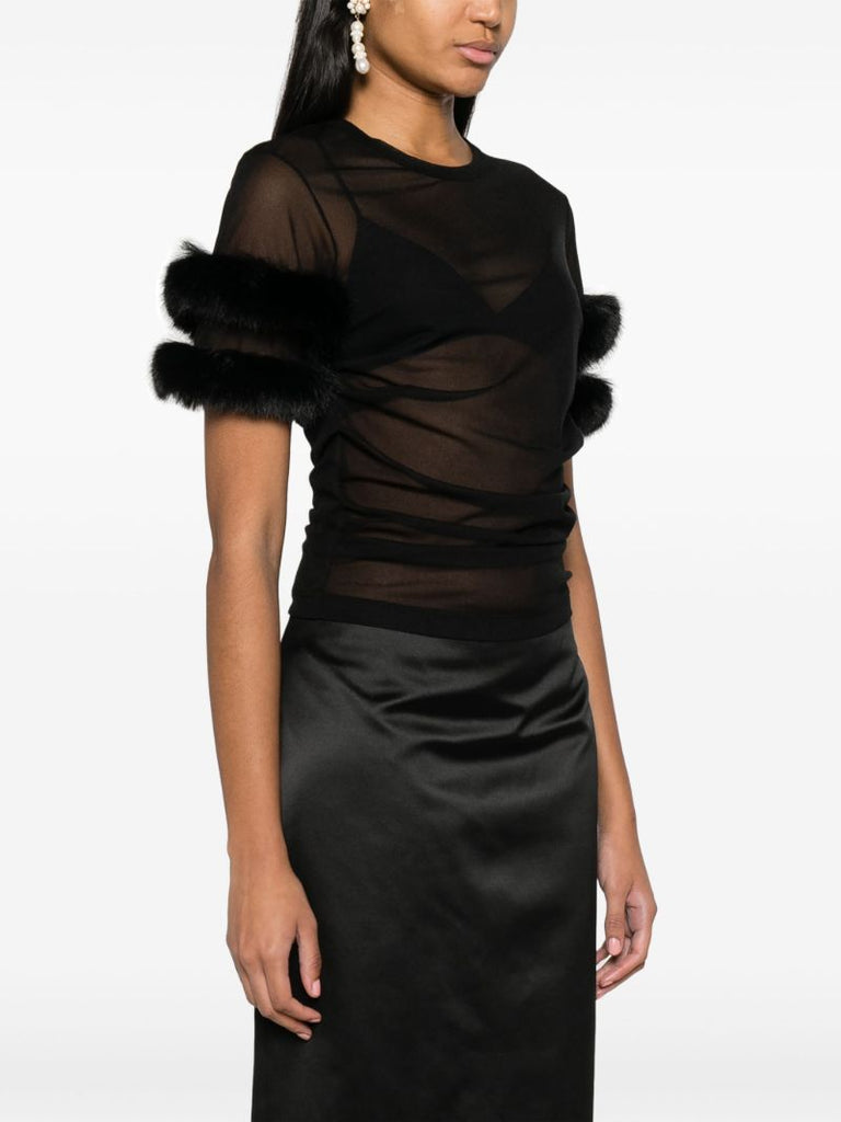 Black Faux Fur-trim Top