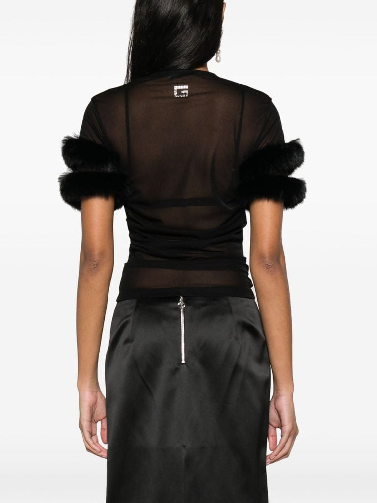 Black Faux Fur-trim Top