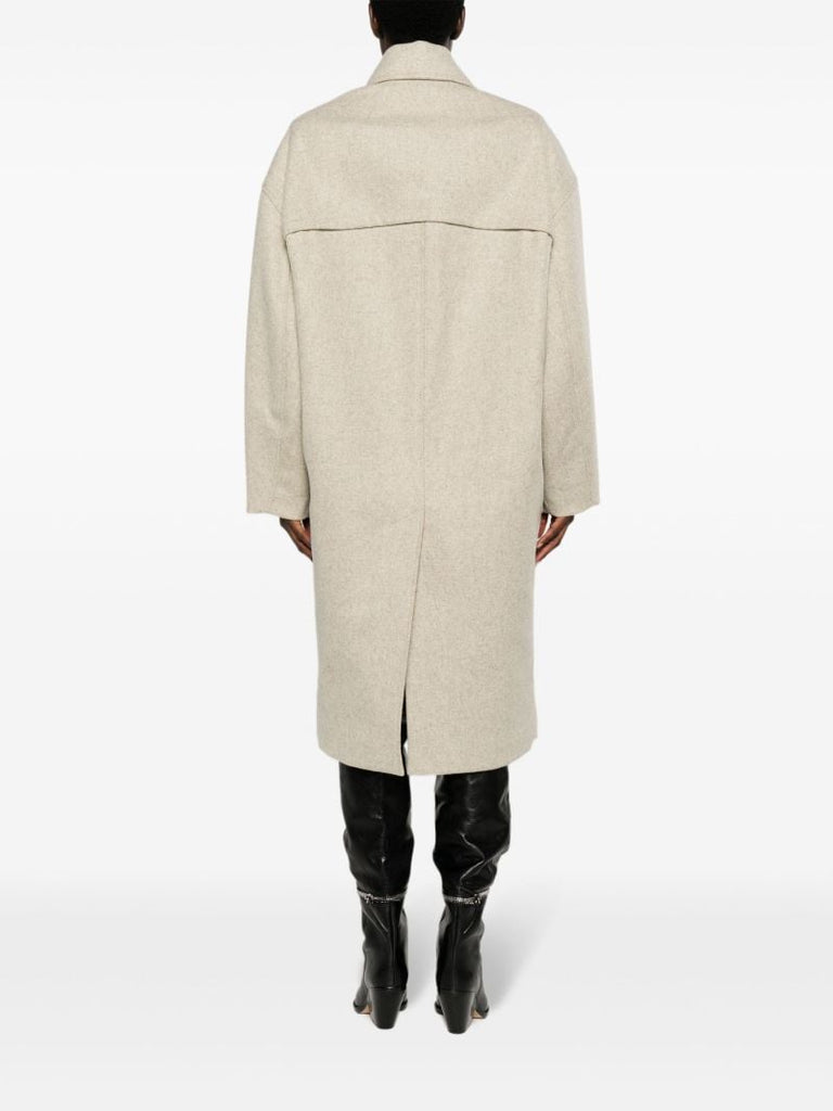 Neutral Fabiola Double-breasted Wool Coat