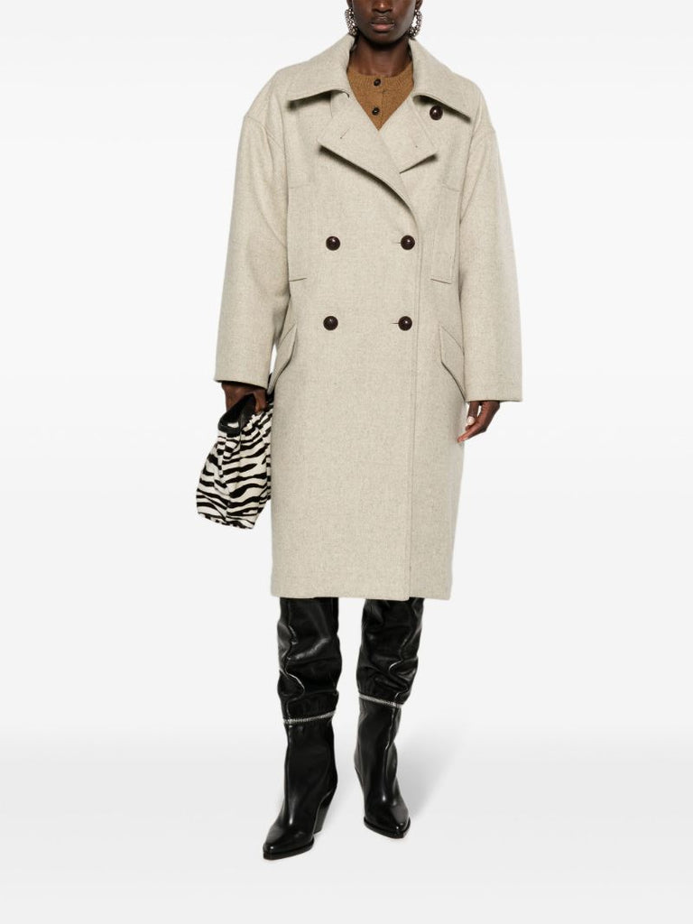 Neutral Fabiola Double-breasted Wool Coat