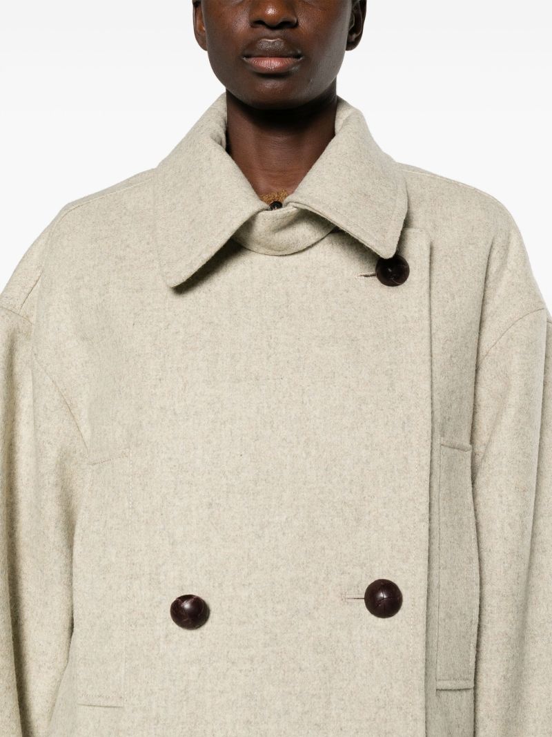 Neutral Fabiola Double-breasted Wool Coat