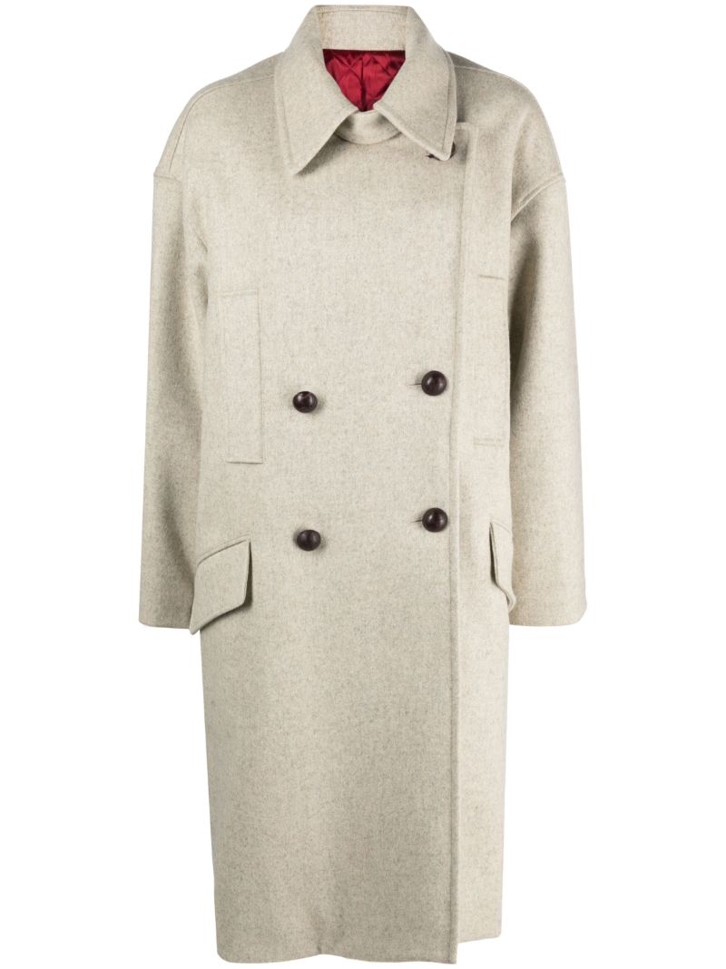 Neutral Fabiola Double-breasted Wool Coat