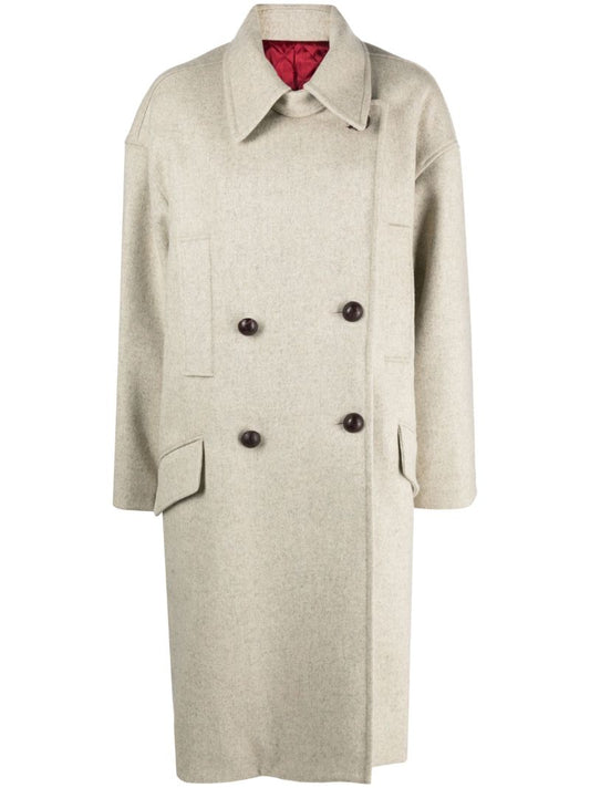 Neutral Fabiola Double-breasted Wool Coat