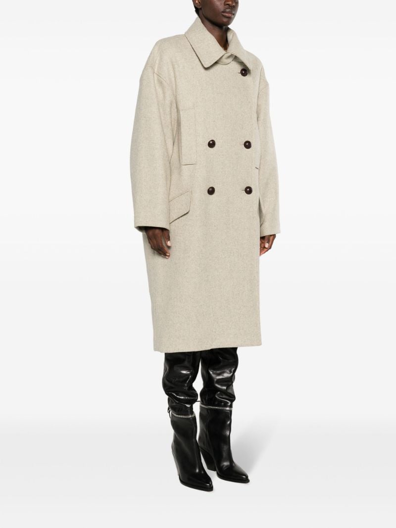 Neutral Fabiola Double-breasted Wool Coat