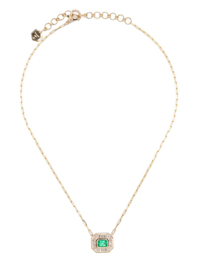 18k Yellow Gold Mini Deco Emerald Necklace