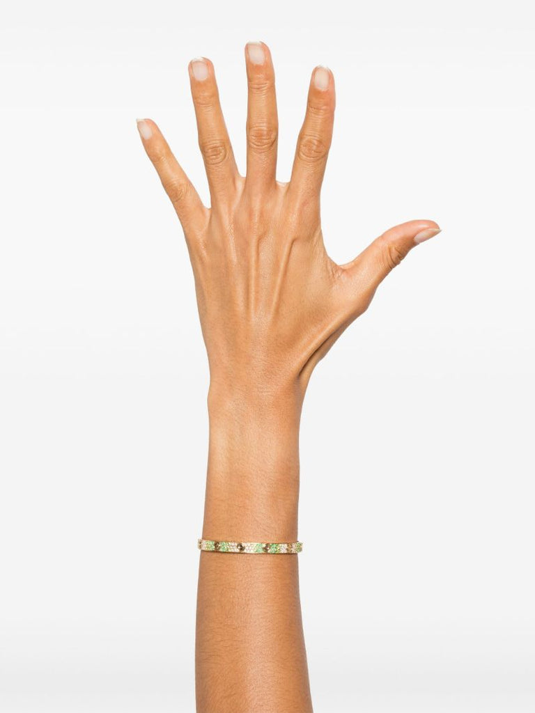 18k Yellow Gold Love Diamond and Emerald Bangle