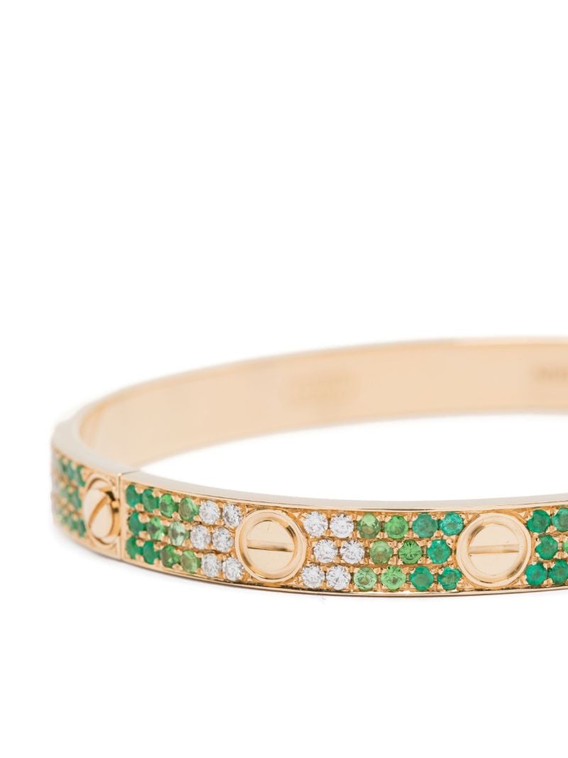 18k Yellow Gold Love Diamond and Emerald Bangle