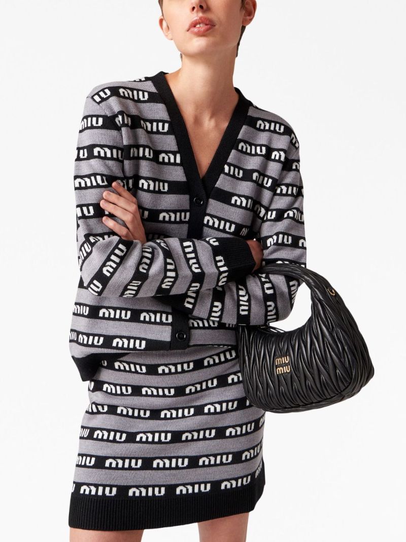 Black Intarsia Knit Logo Cardigan