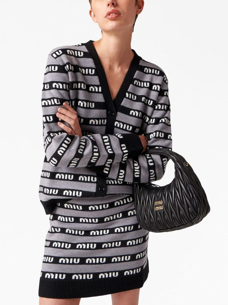 Black Intarsia Knit Logo Cardigan