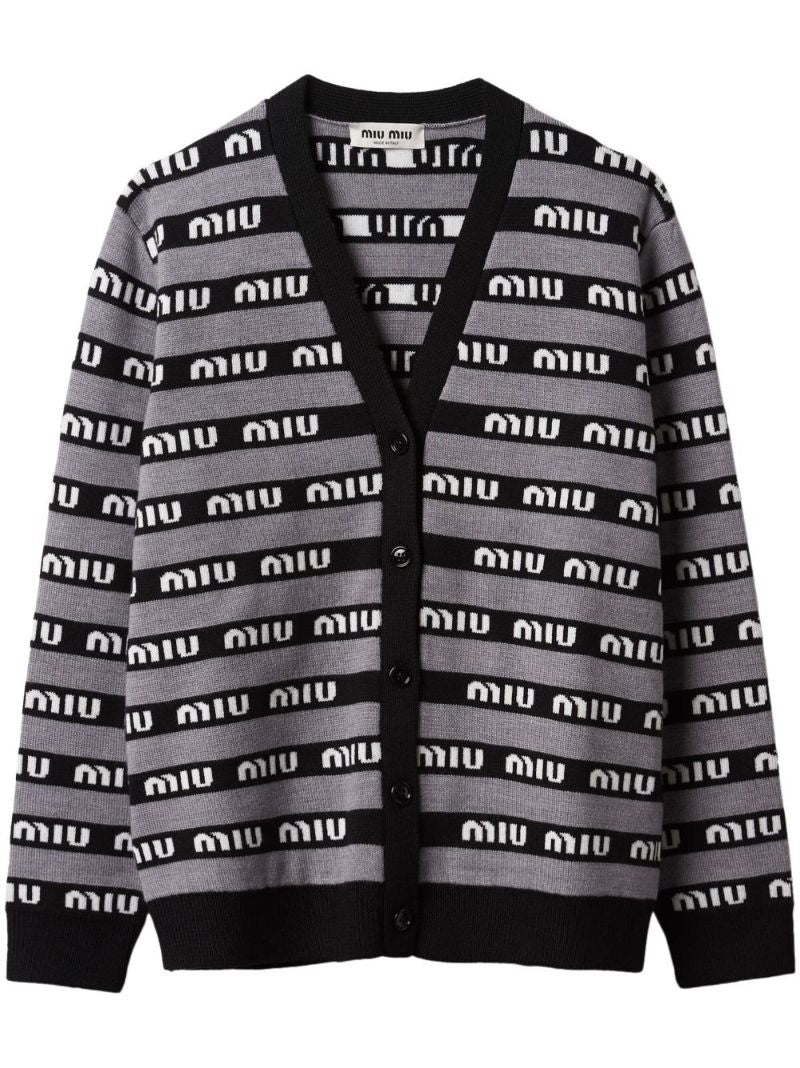 Black Intarsia Knit Logo Cardigan