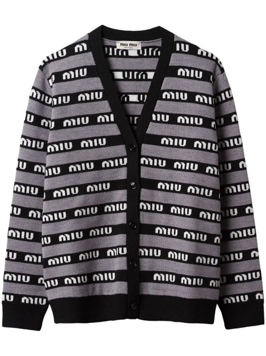 Black Intarsia Knit Logo Cardigan
