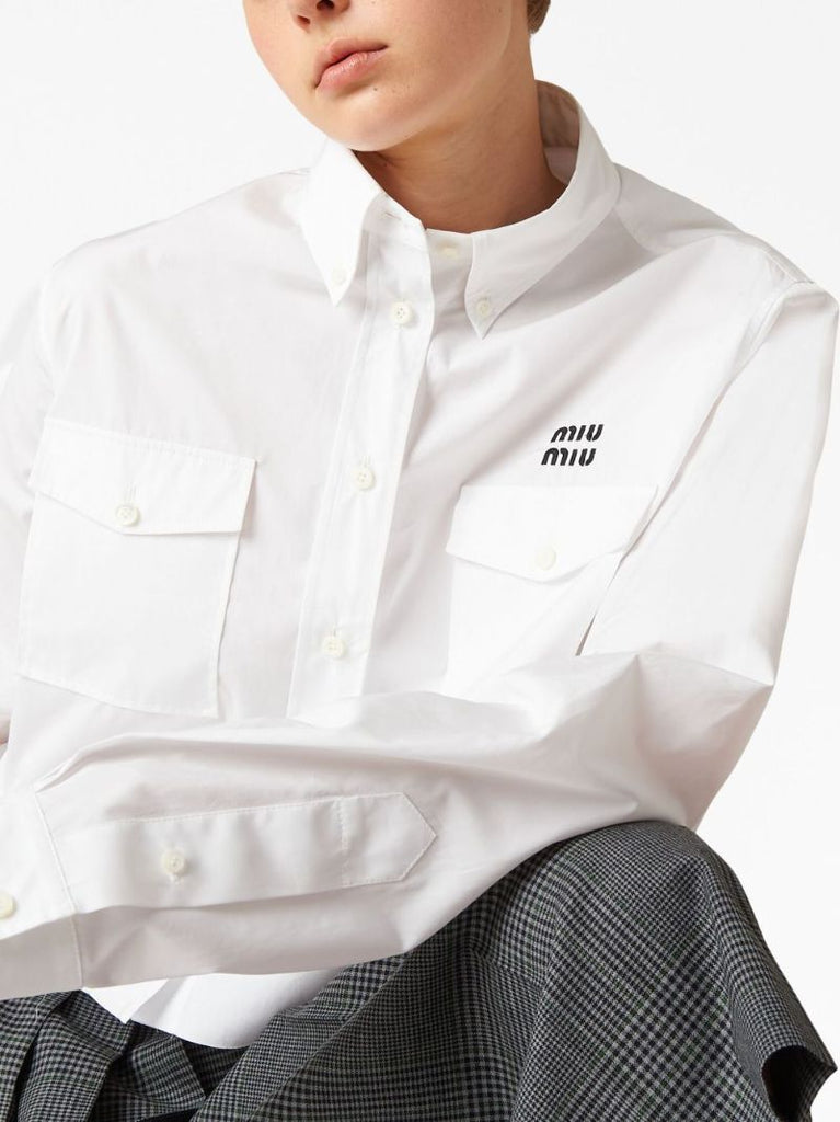 White Embroidered Logo Long Sleeve Shirt