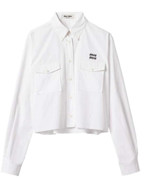 White Embroidered Logo Long Sleeve Shirt