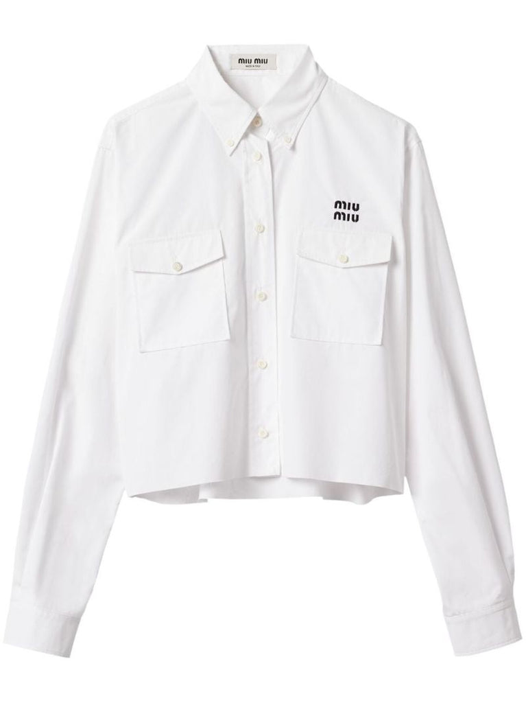 White Embroidered Logo Long Sleeve Shirt