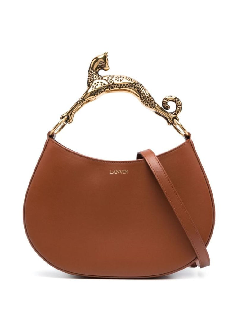 Brown Cat Leather Top Handle Bag